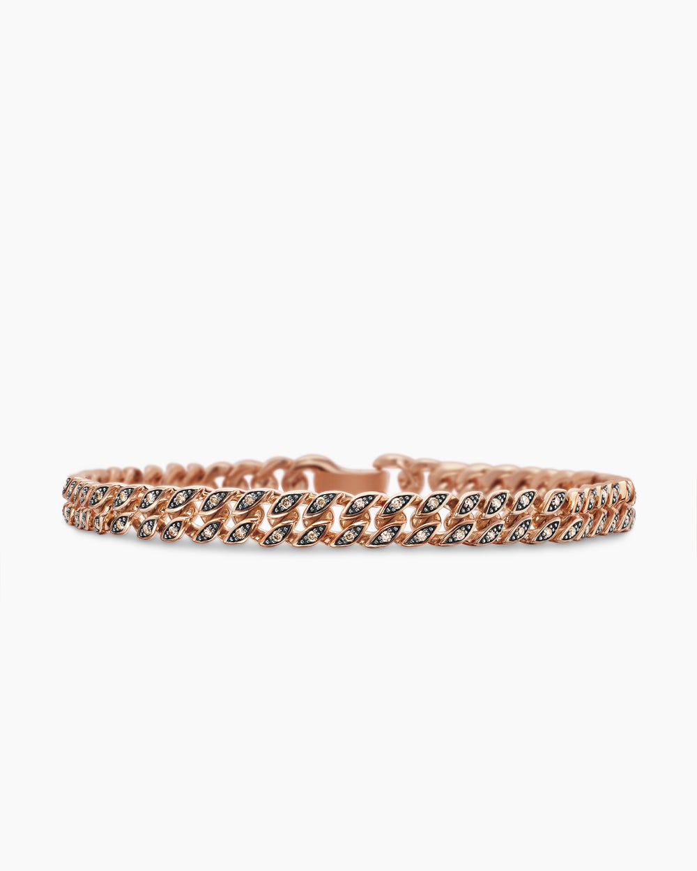 Mens Curb Chain Bracelet in 18K Rose Gold with Cognac Diamonds, 6mm
