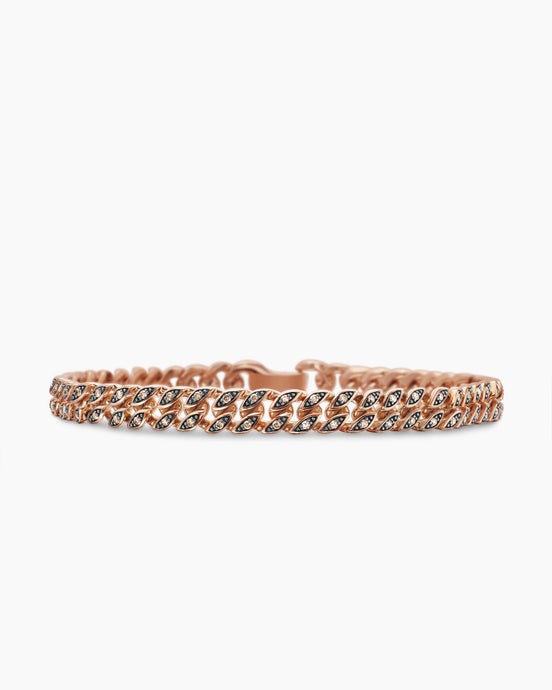 Curb Chain Bracelet in 18ct Rose Gold with Cognac Diamonds, 6mm