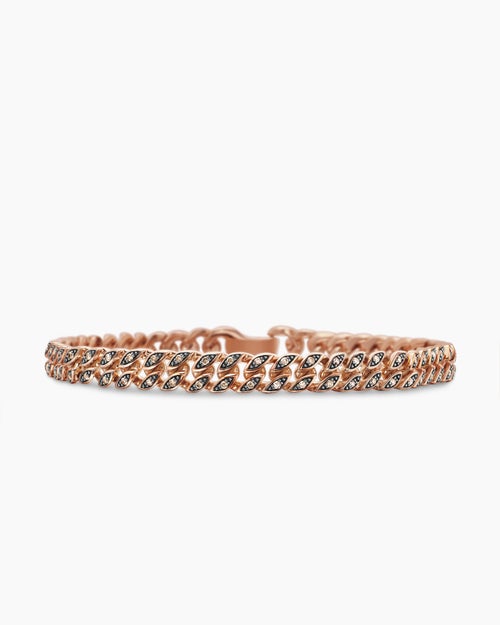 Mens Curb Chain Bracelet in 18K Rose Gold with Cognac Diamonds, 6mm