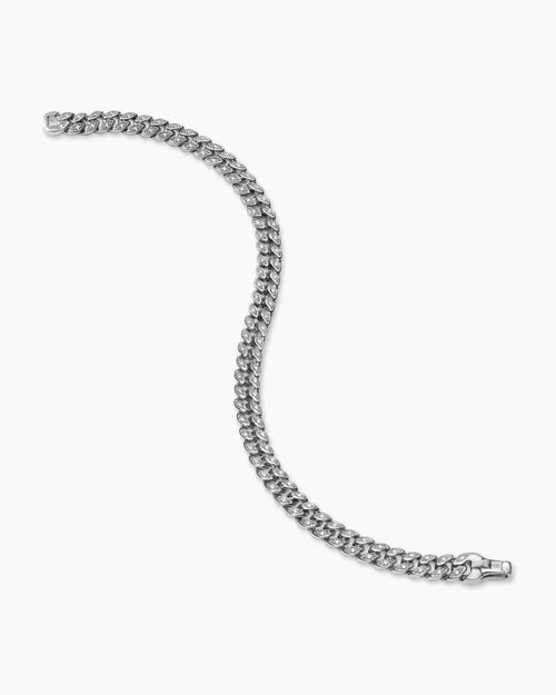 Mens Curb Chain Bracelet in Platinum with Diamonds, 6mm