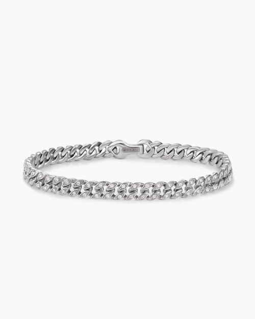 Mens Curb Chain Bracelet in Platinum with Diamonds, 6mm