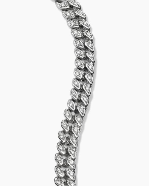 Mens Curb Chain Bracelet in Platinum with Diamonds, 6mm
