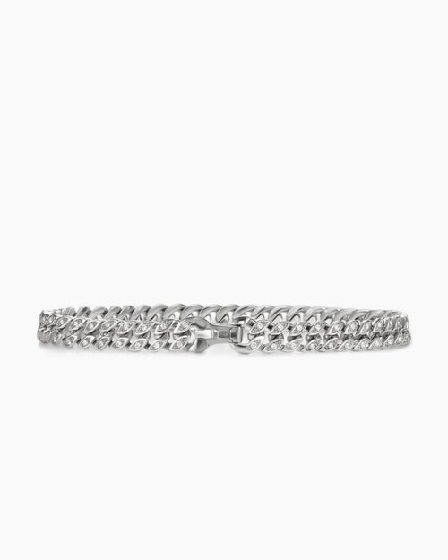 Mens Curb Chain Bracelet in Platinum with Diamonds, 6mm