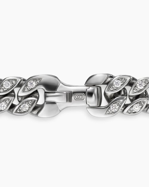 Mens Curb Chain Bracelet in Platinum with Diamonds, 6mm