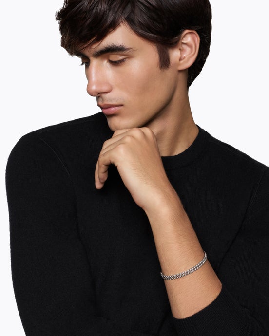 Curb Chain Bracelet in Platinum with Diamonds, 6mm