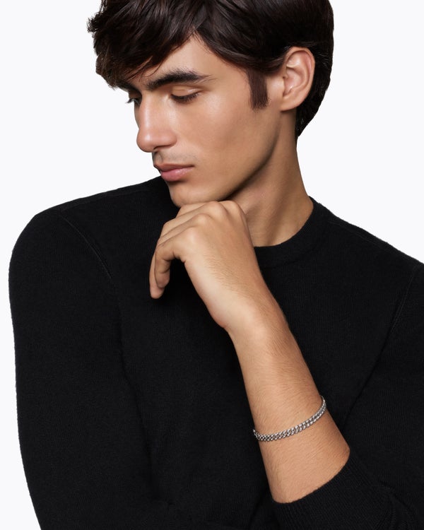 Curb Chain Bracelet in Sterling Silver with Black Diamonds, 6mm