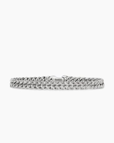 Curb Chain Bracelet in Platinum with Diamonds, 6mm