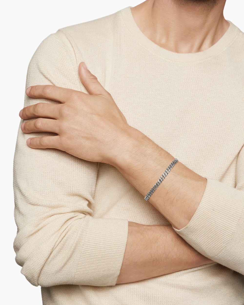 Mens Curb Chain Bracelet in Sterling Silver, 6mm