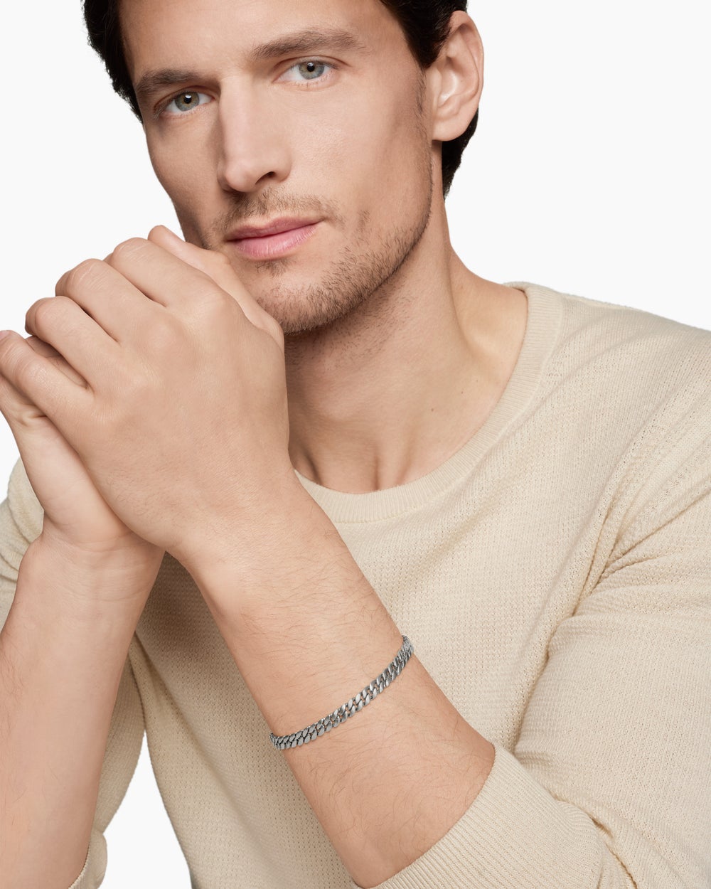 Mens Curb Chain Bracelet in Sterling Silver, 6mm