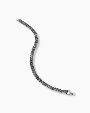 Curb Chain Bracelet in Sterling Silver with Black Diamonds, 6mm