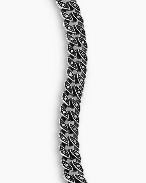 Mens Curb Chain Bracelet in Sterling Silver with Black Diamonds, 6mm
