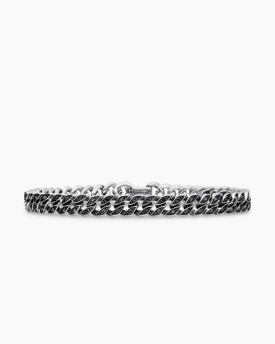 Curb Chain Bracelet in Sterling Silver with Black Diamonds, 6mm
