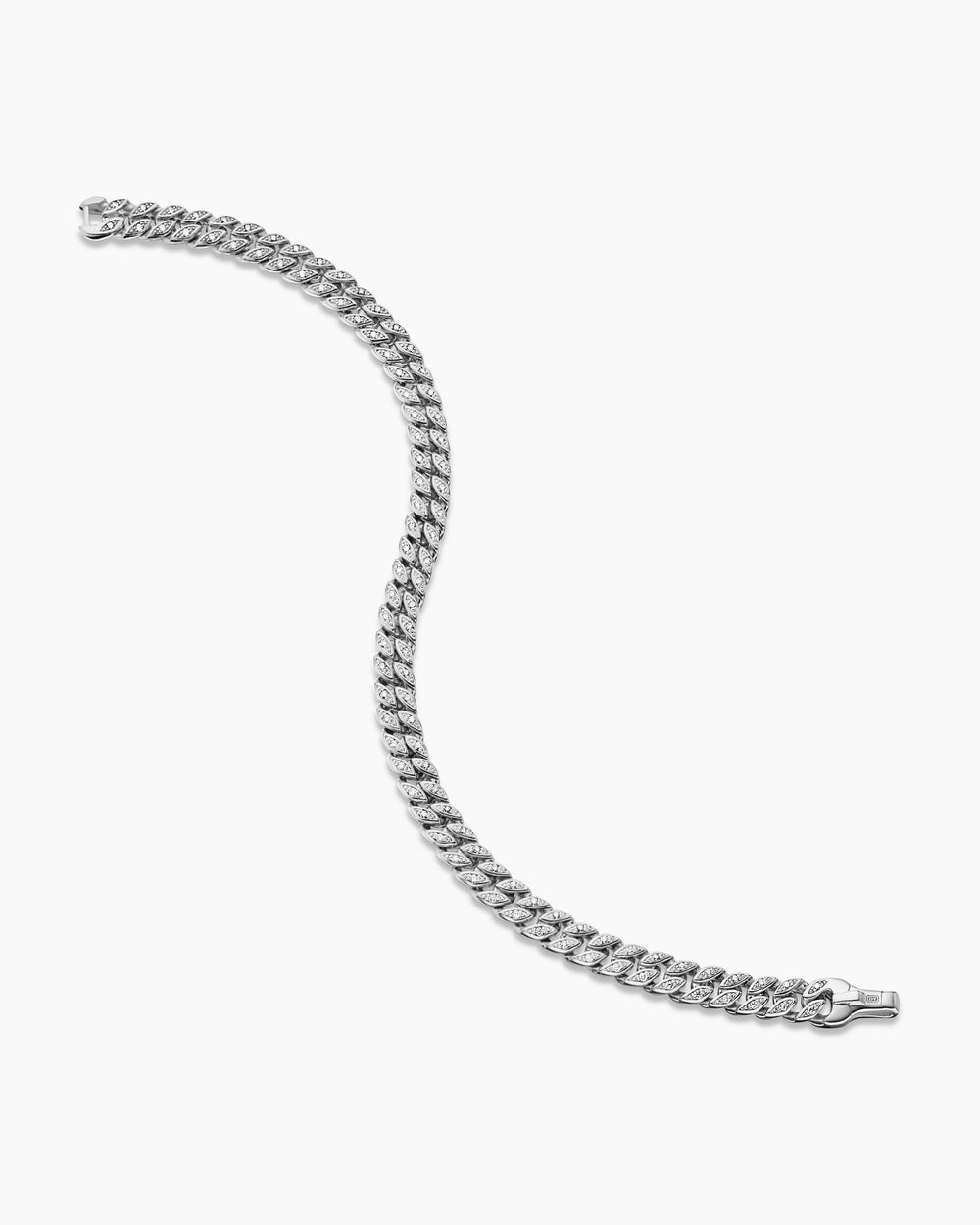 Mens Curb Chain Bracelet in Sterling Silver with Diamonds, 6mm