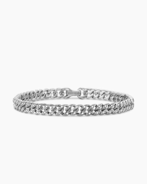 Mens Curb Chain Bracelet in Sterling Silver with Diamonds, 6mm