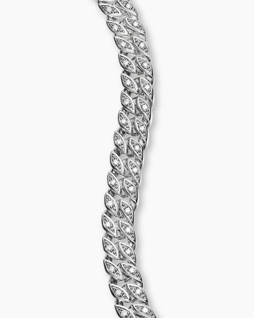 Mens Curb Chain Bracelet in Sterling Silver with Diamonds, 6mm