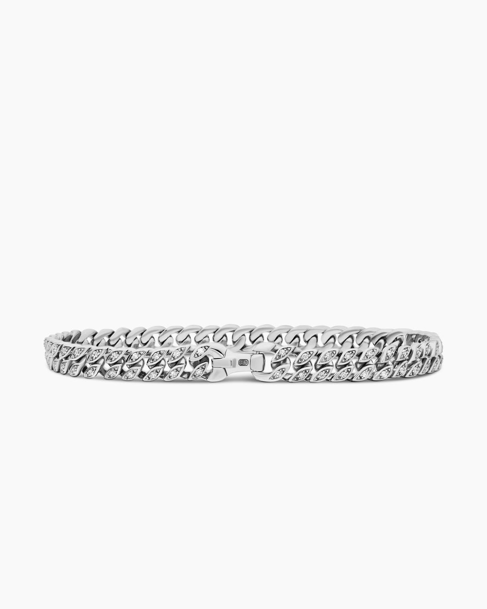 Mens Curb Chain Bracelet in Sterling Silver with Diamonds, 6mm