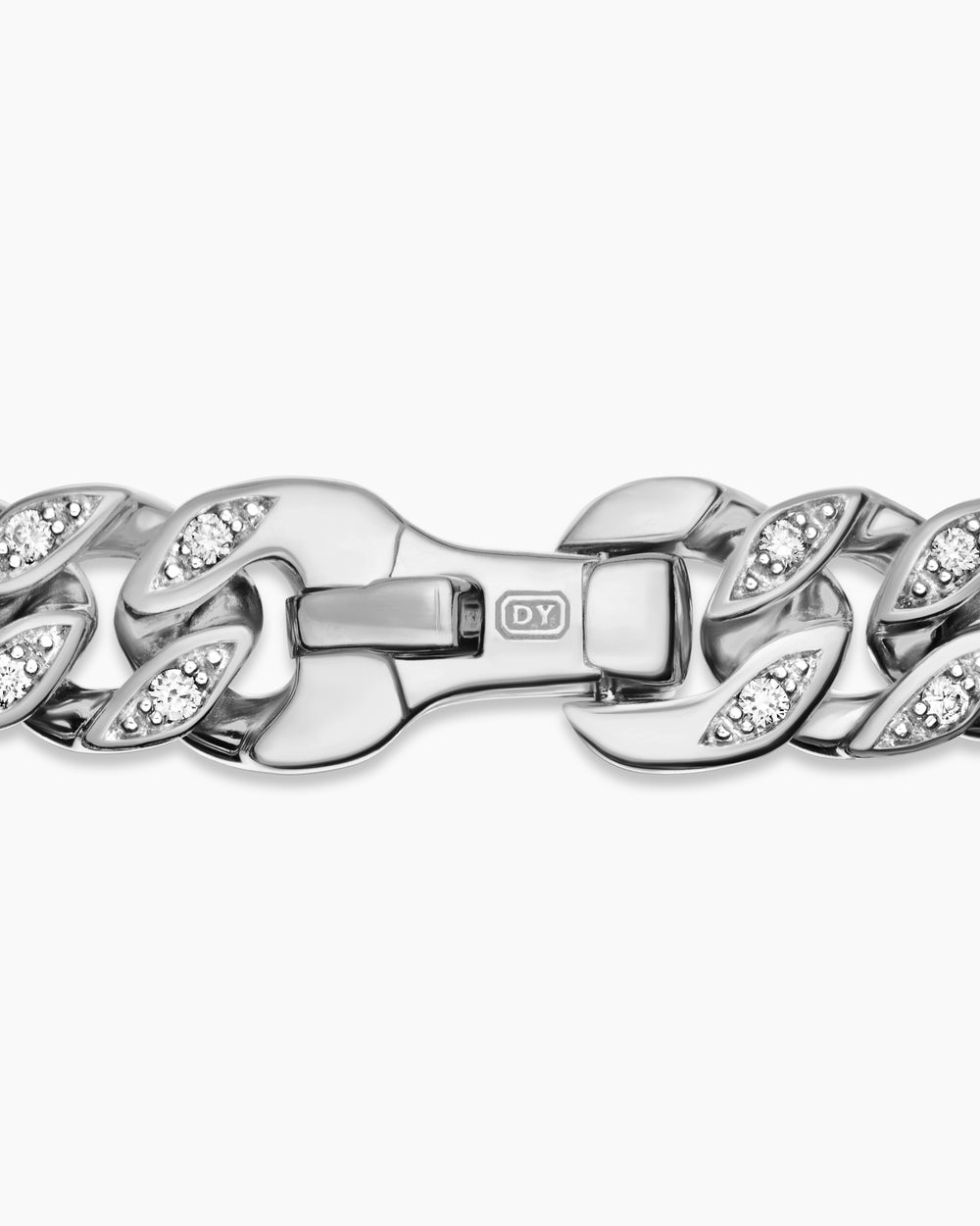 Mens Curb Chain Bracelet in Sterling Silver with Diamonds, 6mm