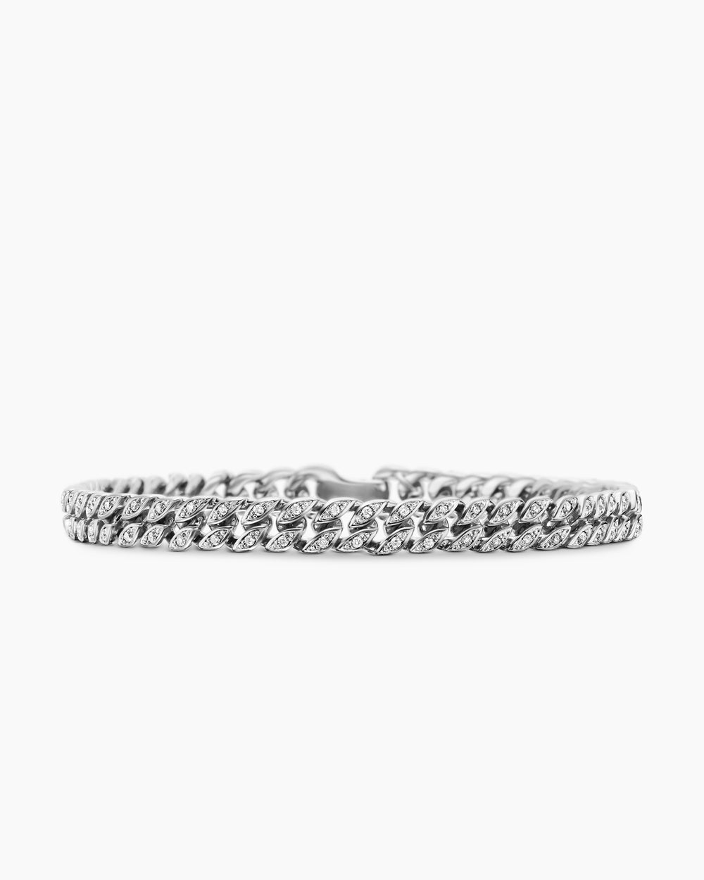 Mens Curb Chain Bracelet in Sterling Silver with Diamonds, 6mm