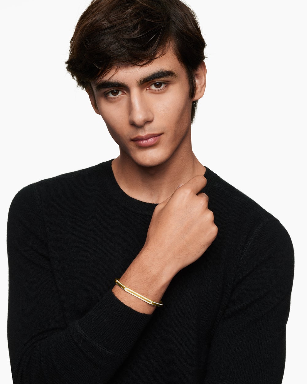 Mens Streamline® Cuff Bracelet in 18K Yellow Gold with Diamonds, 5.5mm