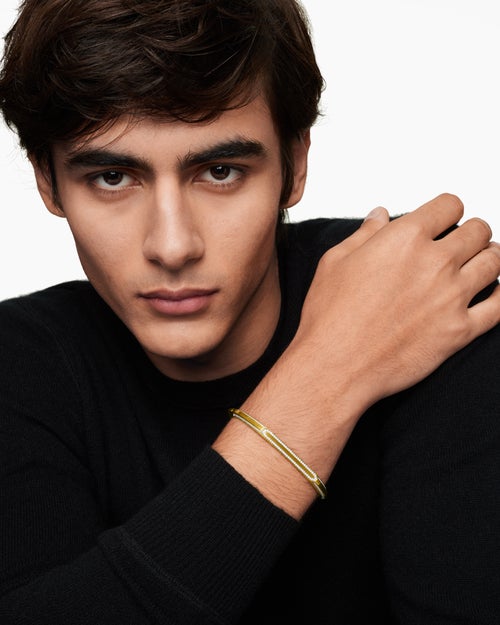 Mens Streamline® Cuff Bracelet in 18K Yellow Gold with Diamonds, 5.5mm