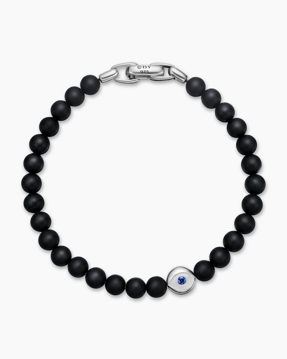 Mens Spiritual Beads Evil Eye Bracelet in Sterling Silver, 6mm