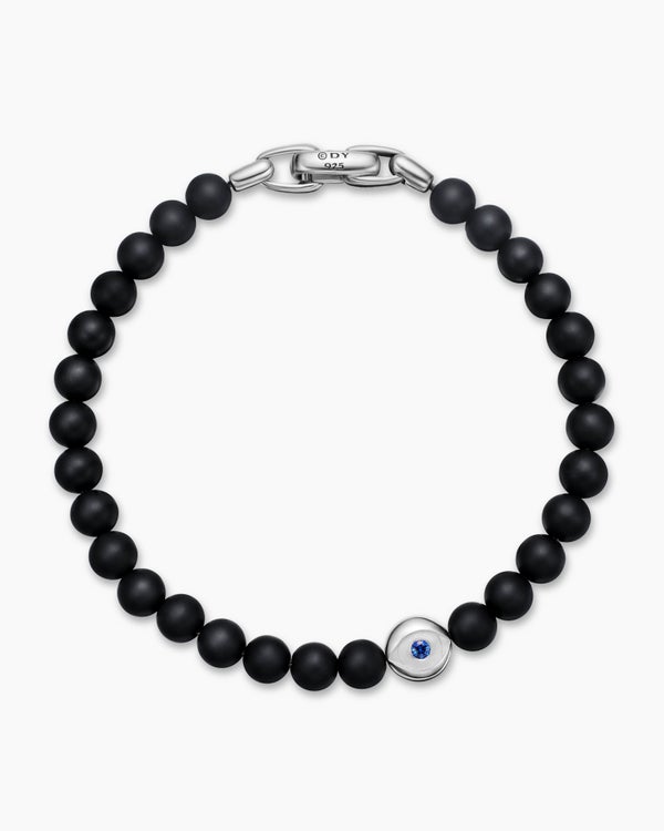 Bracelet mauvais œil Spiritual Beads en argent sterling avec onyx noir et saphir, 6 mm