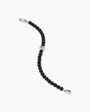 Spiritual Beads Evil Eye Bracelet in Sterling Silver with Black Onyx and Sapphire, 6mm