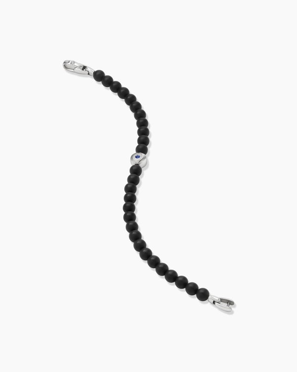 Bracelet mauvais œil Spiritual Beads en argent sterling avec onyx noir et saphir, 6 mm