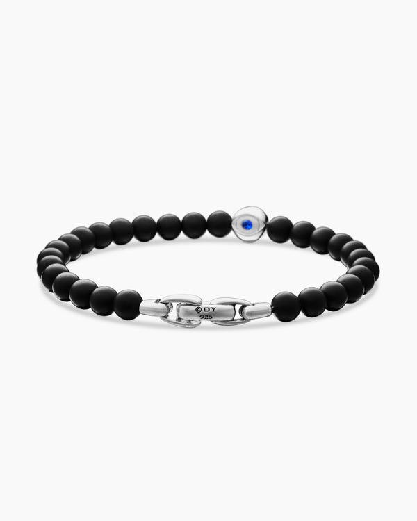 Bracelet mauvais œil Spiritual Beads en argent sterling avec onyx noir et saphir, 6 mm
