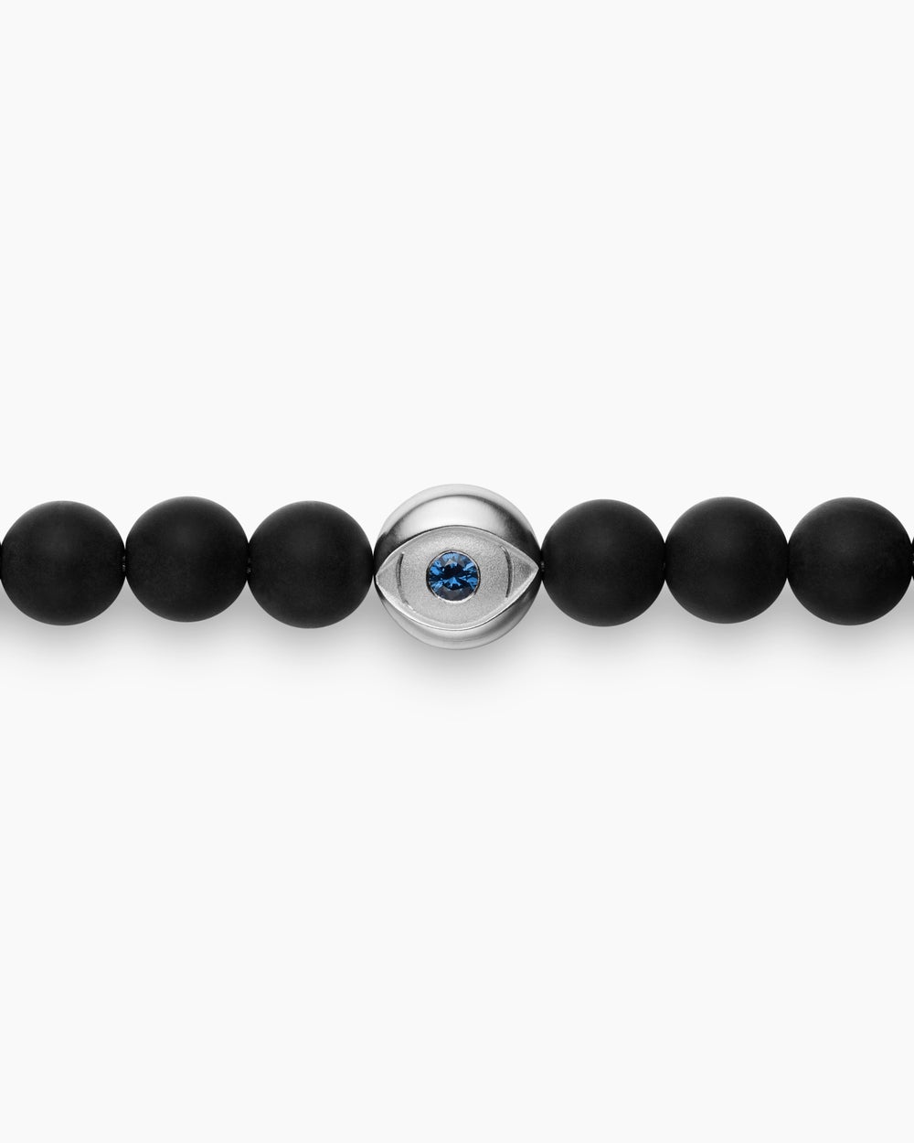 Mens Spiritual Beads Evil Eye Bracelet in Sterling Silver, 6mm