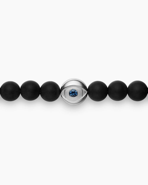 Mens Spiritual Beads Evil Eye Bracelet in Sterling Silver with Black Onyx and Sapphire, 6mm