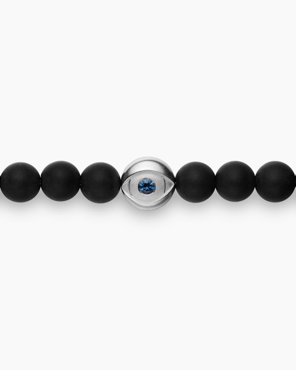 Bracelet mauvais œil Spiritual Beads en argent sterling avec onyx noir et saphir, 6 mm