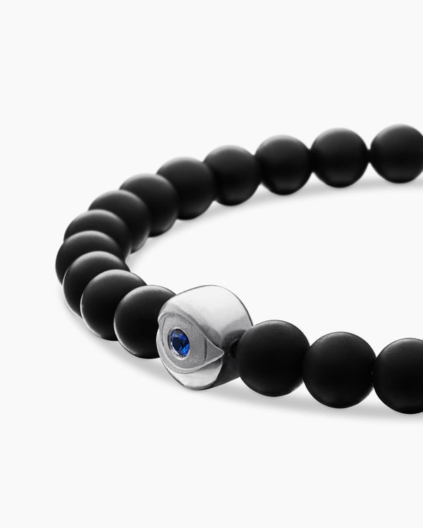 Bracelet mauvais œil Spiritual Beads en argent sterling avec onyx noir et saphir, 6 mm