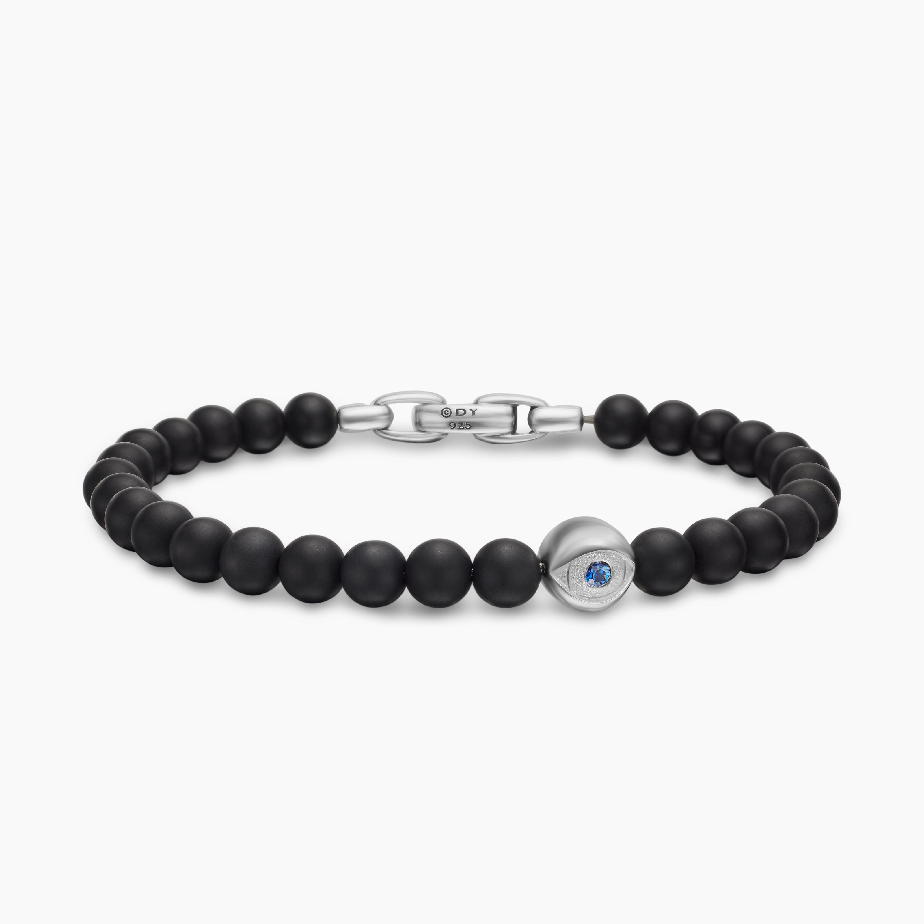 Mens Spiritual Beads Evil Eye Bracelet in Sterling Silver, 6mm