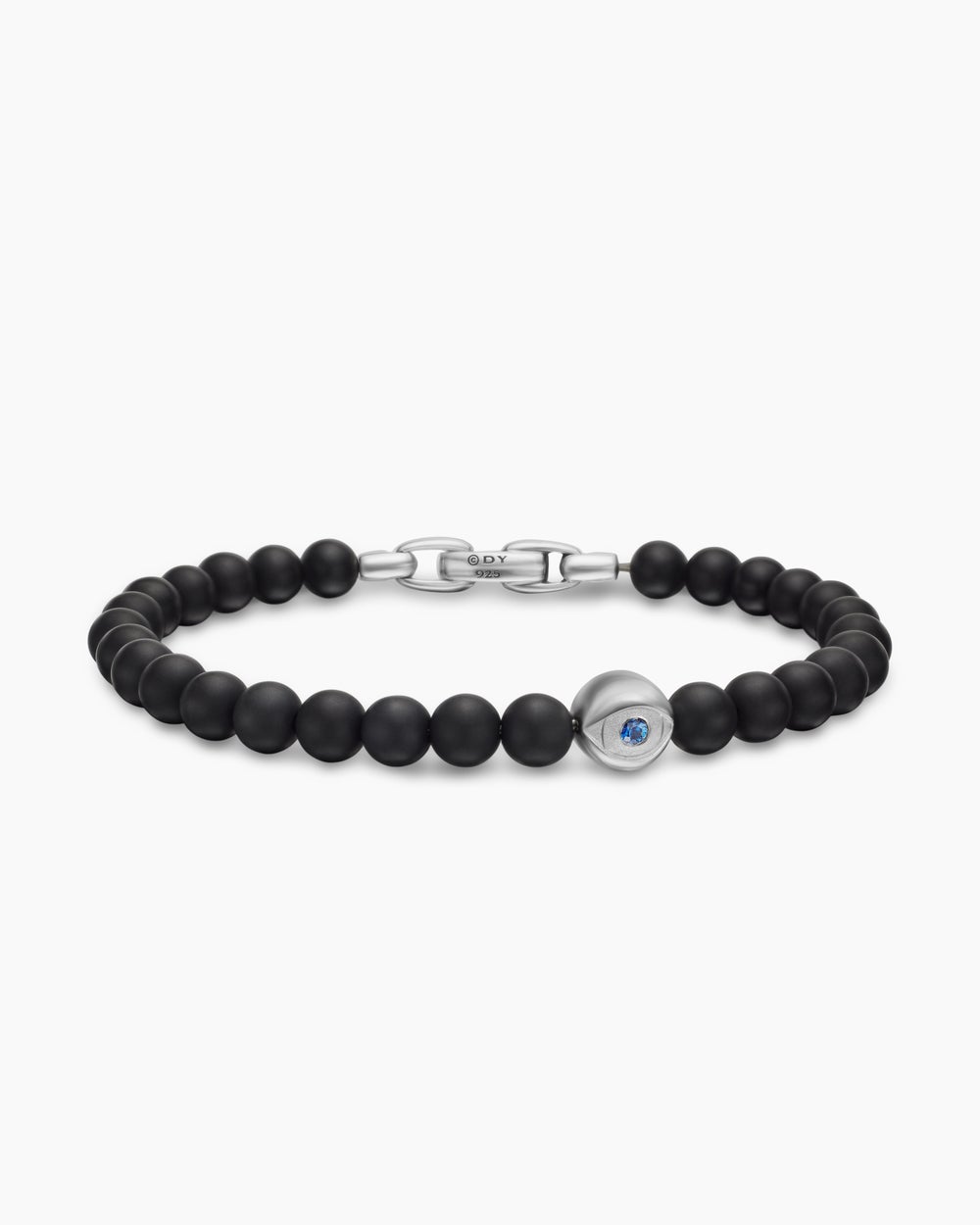 Mens Spiritual Beads Evil Eye Bracelet in Sterling Silver, 6mm