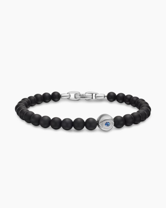 Spiritual Beads Evil Eye Bracelet in Sterling Silver with Black Onyx and Sapphire, 6mm