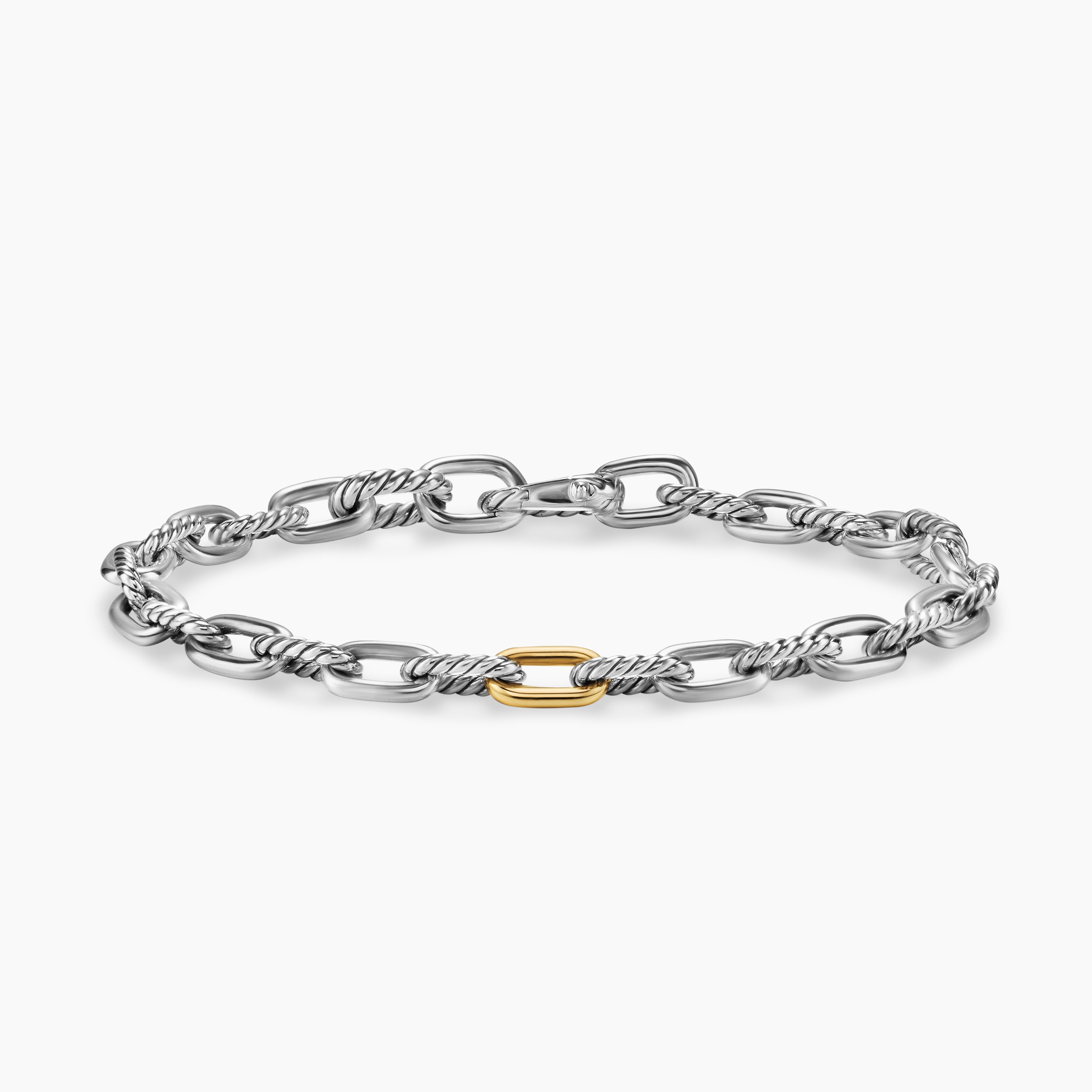 Mens DY Madison Chain Bracelet in Sterling Silver with 18K Yellow Gold, 6mm