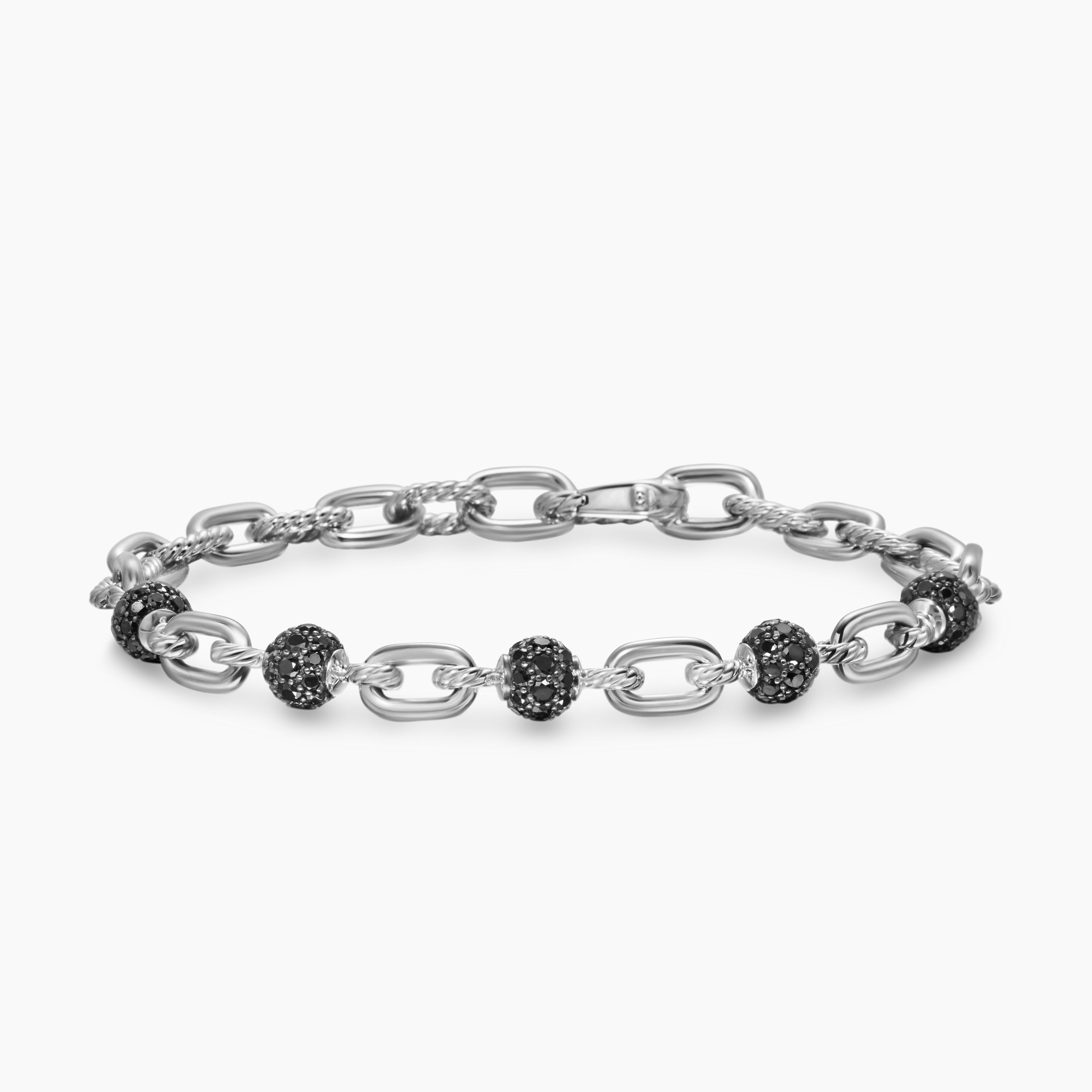 Mens DY Madison&reg; Chain Bracelet in Sterling Silver with Black Diamonds, 6mm