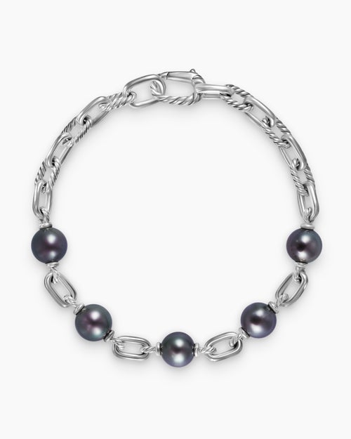 Mens DY Madison® Chain Bracelet in Sterling Silver with Grey Pearls, 6mm