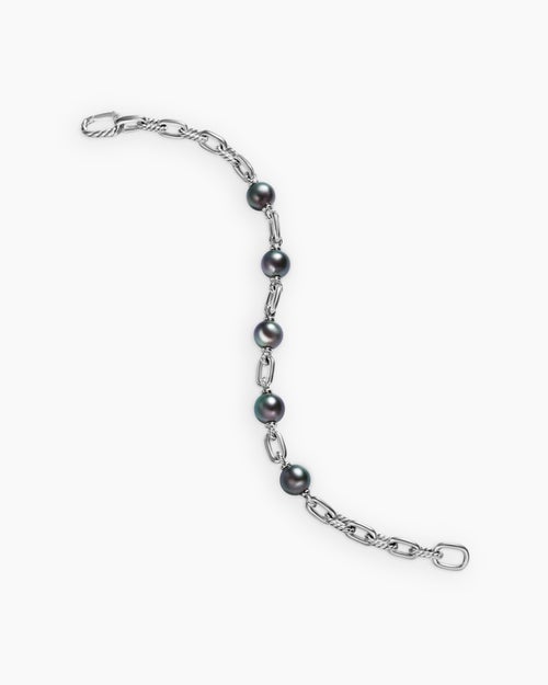 Mens DY Madison® Chain Bracelet in Sterling Silver with Grey Pearls, 6mm