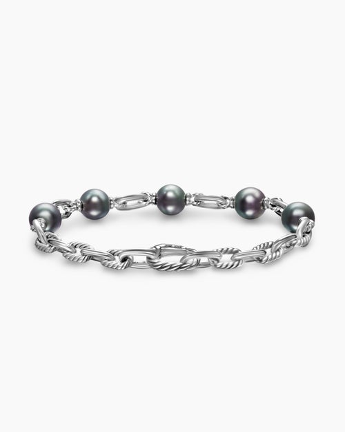 Mens DY Madison® Chain Bracelet in Sterling Silver with Grey Pearls, 6mm