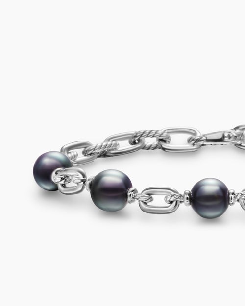 Mens DY Madison® Chain Bracelet in Sterling Silver with Grey Pearls, 6mm