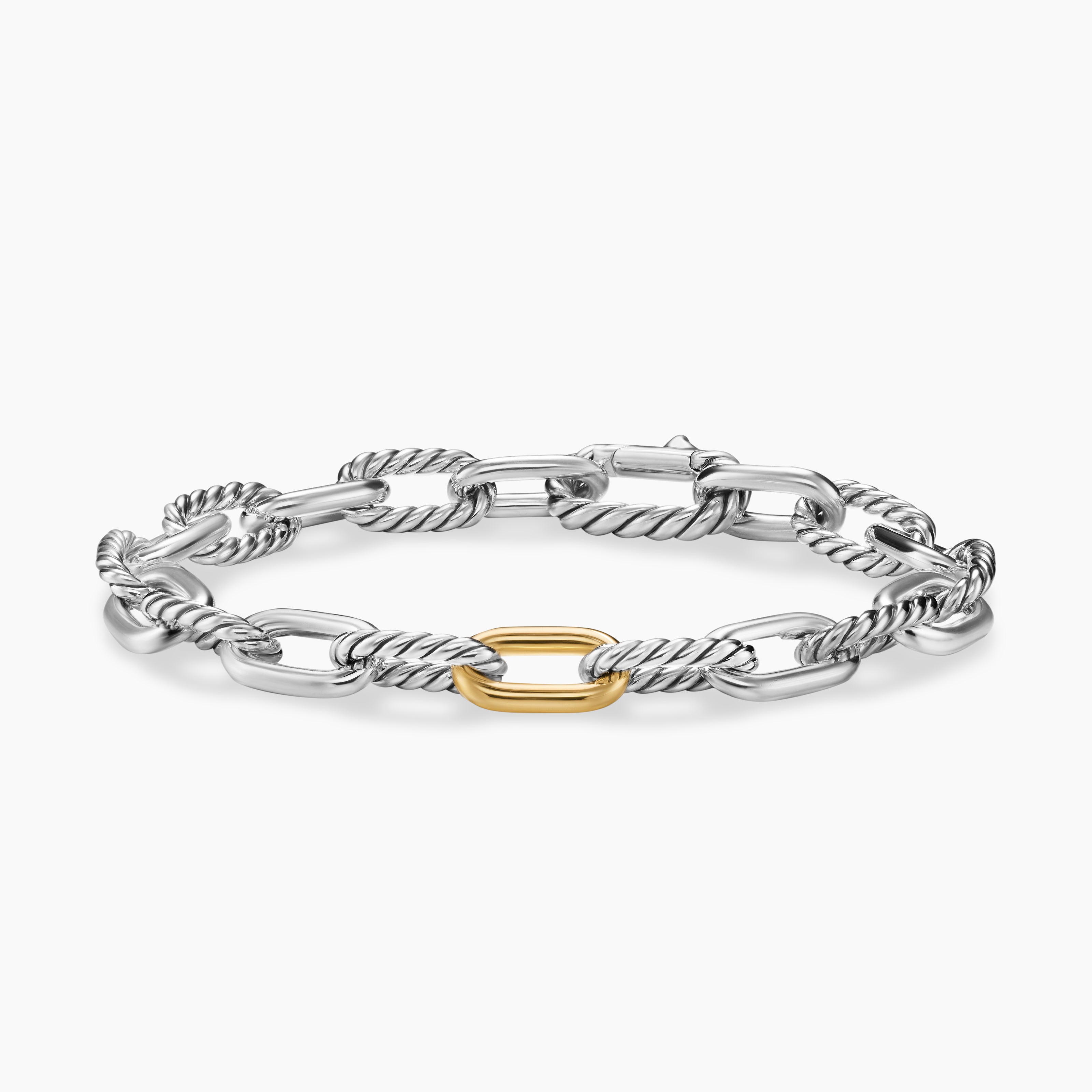 Mens DY Madison Chain Bracelet in Sterling Silver with 18K Yellow Gold, 8.5mm