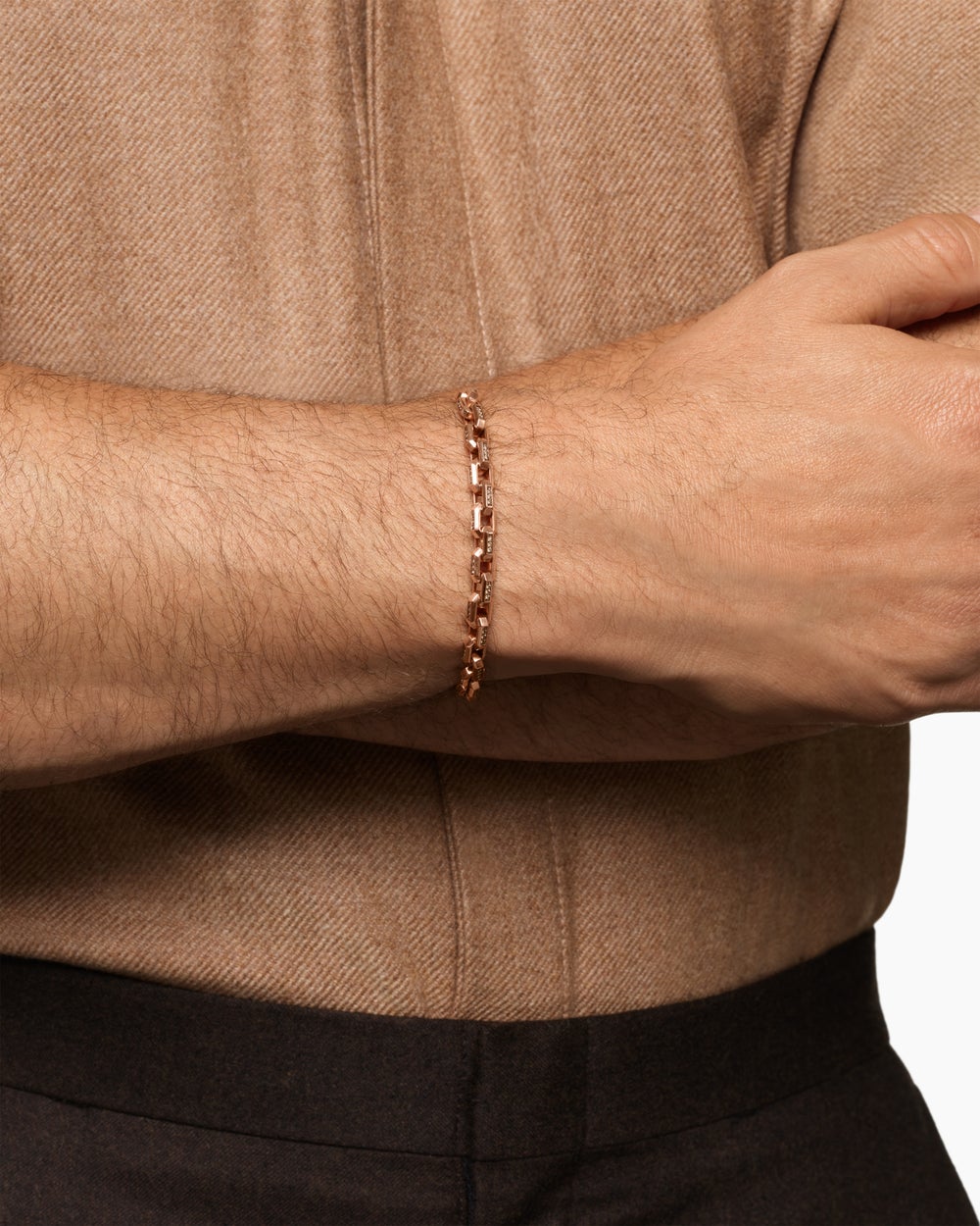 Mens Streamline® Link Bracelet in 18K Rose Gold with Cognac Diamonds, 5.5mm