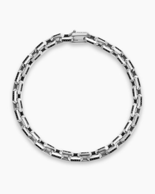 Mens Streamline® Link Bracelet in Sterling Silver with Black Diamonds, 5.5mm