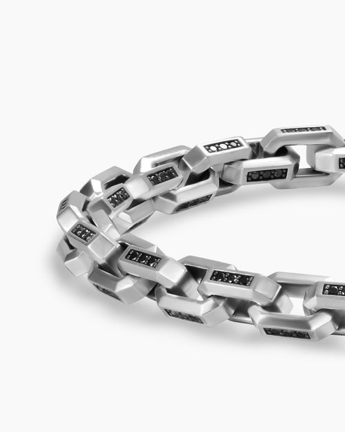 Mens Streamline® Link Bracelet in Sterling Silver with Black Diamonds, 5.5mm