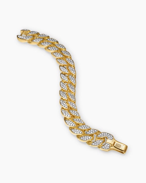 Mens Curb Chain Bracelet in 18ct Yellow Gold with Diamonds, 18mm