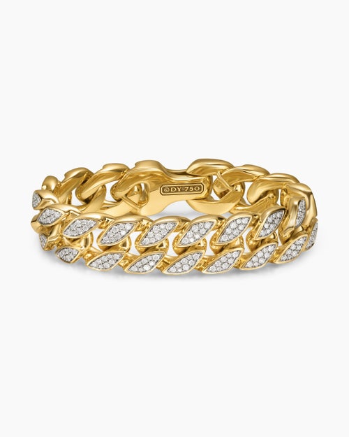 Mens Curb Chain Bracelet in 18ct Yellow Gold with Diamonds, 18mm