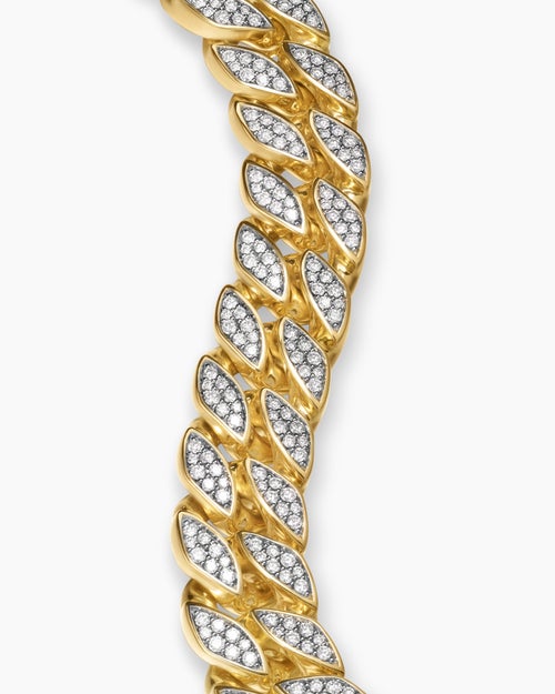 Mens Curb Chain Bracelet in 18ct Yellow Gold with Diamonds, 18mm
