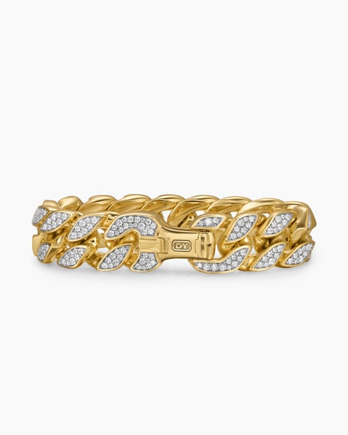 Mens Curb Chain Bracelet in 18ct Yellow Gold with Diamonds, 18mm